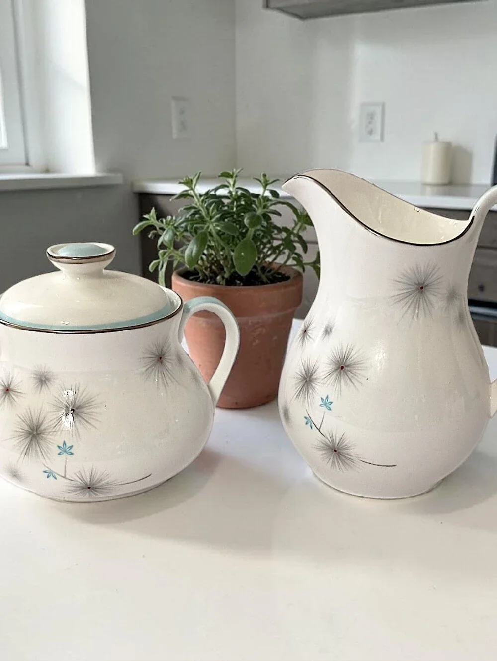 Royal Doulton Thistledown Sugar Bowl Creamer Set H4943 Bone China Vintage Atomic